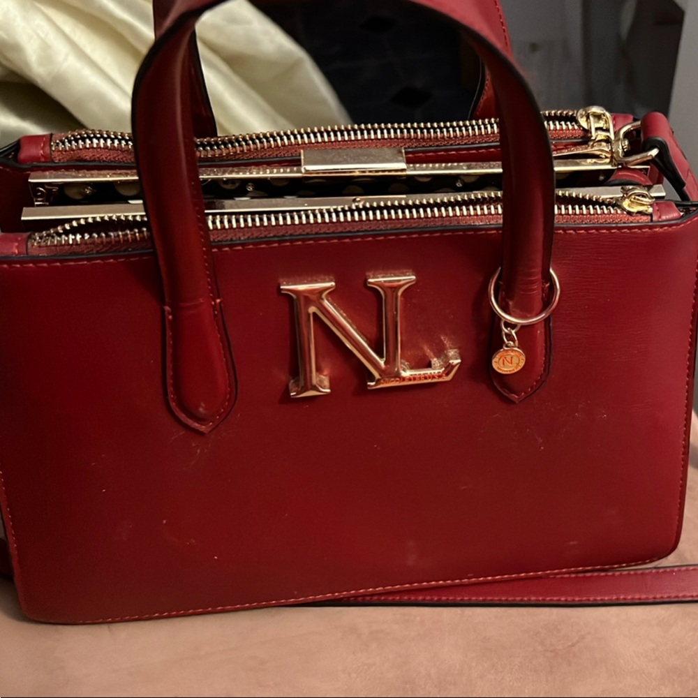 Nicole Lee Red Satchel with Gold Accents